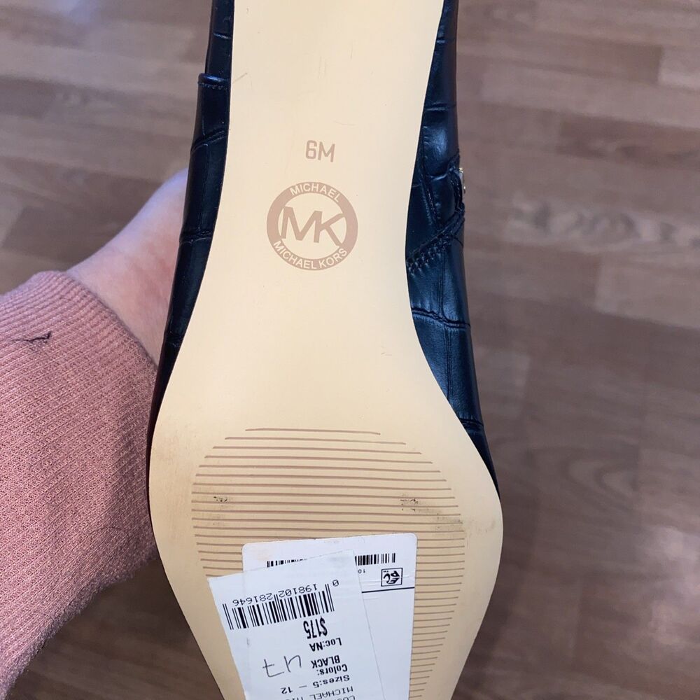 Michael Kors Womens Cosmo Croc-Embossed Kitten Heel Booties Black 6M New - Picture 10 of 10